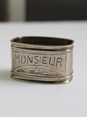 Vintage French  "MONSIEUR" Engraved Silver-Plated Napkin Ring